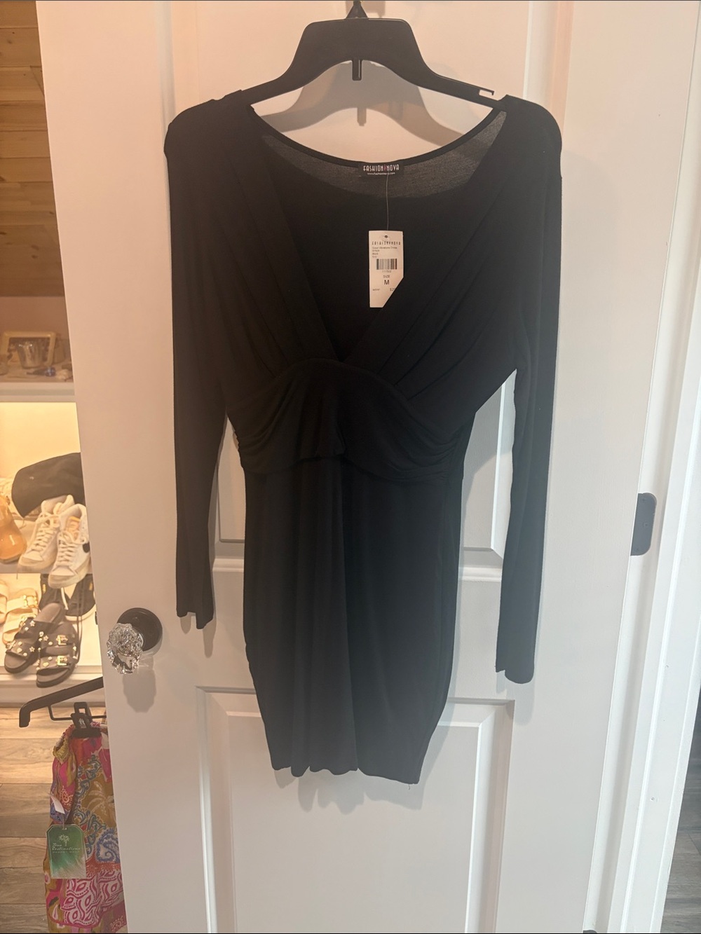 Fashion Nova Black Long Sleeve Twist Detail Dress